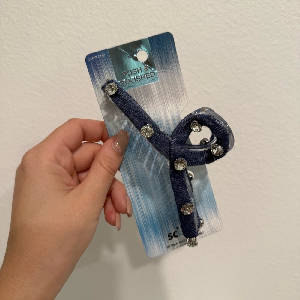 Scunci Conair Posh & Polished Blue Denim Rhinestone Hair Clip Bundle - Picture 2 of 6
